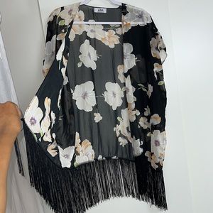 Usia Floral Fringe Kimono Duster - image 1